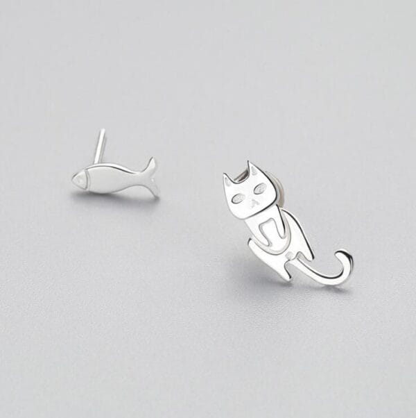 Fashion Asymmetry 925 Sterling Silver Stud Earrings Animal Fish Cat Stud Earrings for Women Personality Jewelry Gifts - Image 4