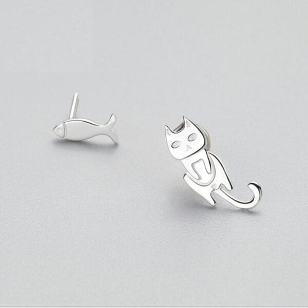 Fashion Asymmetry 925 Sterling Silver Stud Earrings Animal Fish Cat Stud Earrings for Women Personality Jewelry Gifts - Image 7