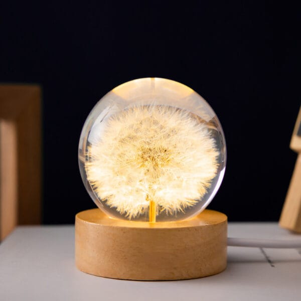 Luminous 3D Dandelion Crystal Ball Beech Wood Stand Base Preserved Flower Sphere Ball Desktop Ornaments Bithday Christmas Gifts - Image 5