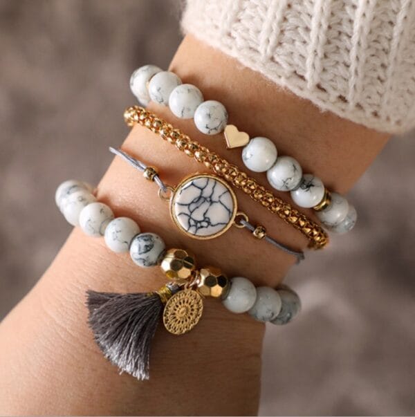 Geometric Creative Hollow Fringed Pine Stone Bracelet Four-piece - Image 3