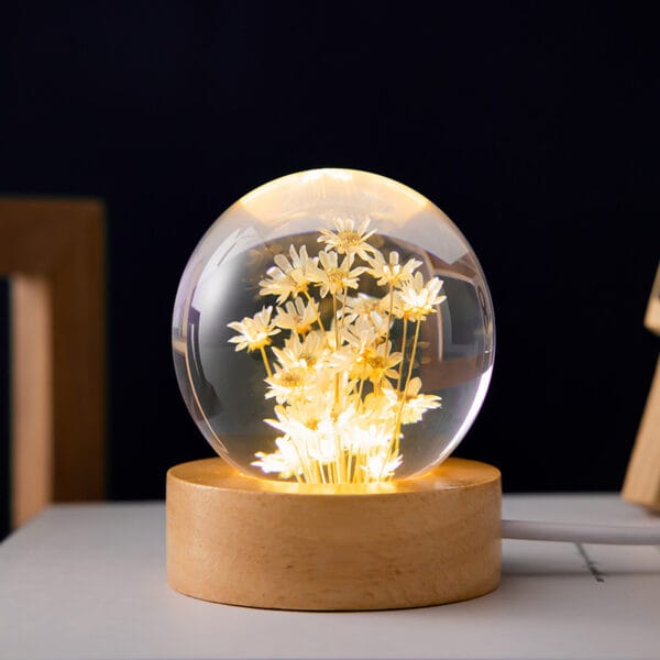 Luminous 3D Dandelion Crystal Ball Beech Wood Stand Base Preserved Flower Sphere Ball Desktop Ornaments Bithday Christmas Gifts - Image 4