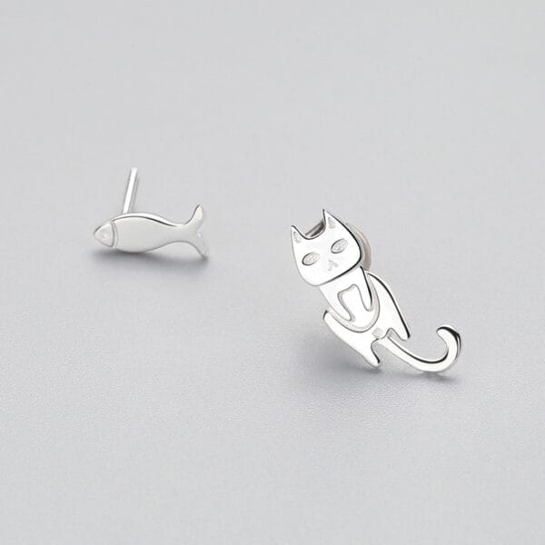 Fashion Asymmetry 925 Sterling Silver Stud Earrings Animal Fish Cat Stud Earrings for Women Personality Jewelry Gifts - Image 9